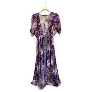 Meghan LA paisley tie waist kimono duster length brown pink purple maxi sz S